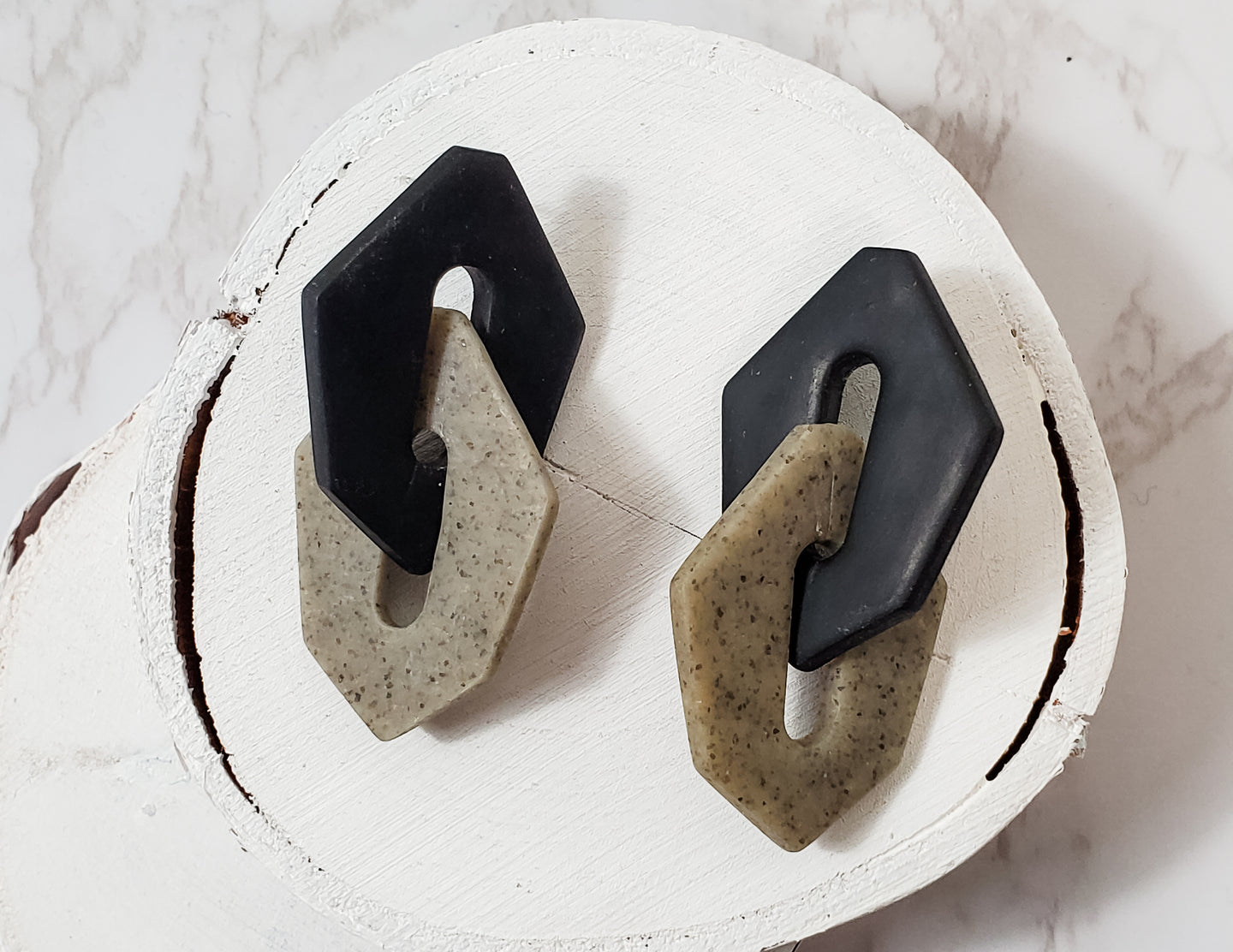 Black & Granite Chainlink Dangle Earrings